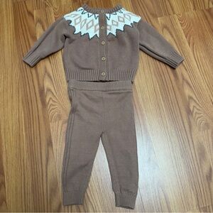 Brown Kids Matching Set with White Pattern